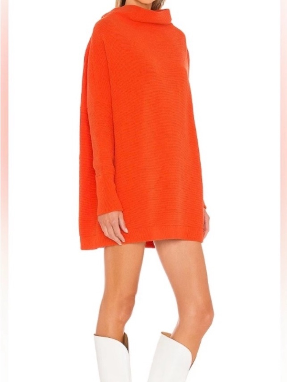 Free People Ottoman Orange Knit Funnel-Neck Mini Dress Tunic
